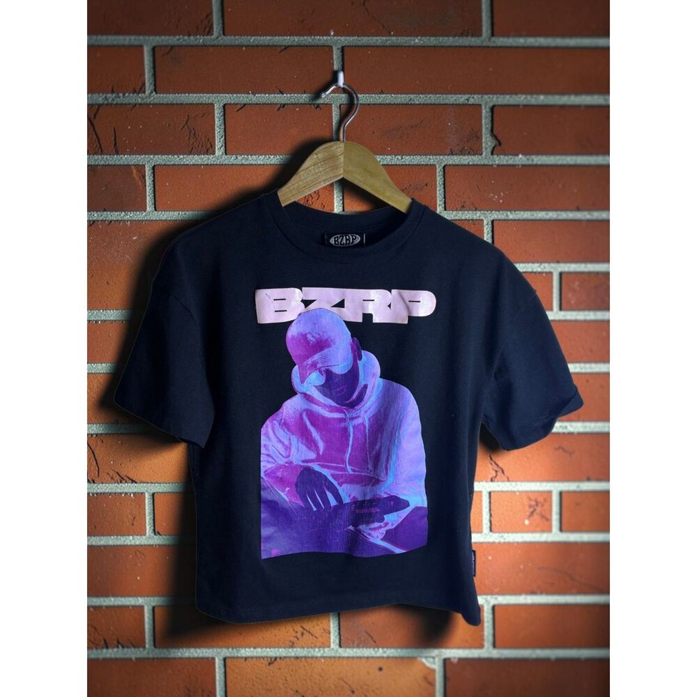 Bershka BZRP Bizarrap Graphic T-Shirt Kids 10-12 Black Purple Music Tee